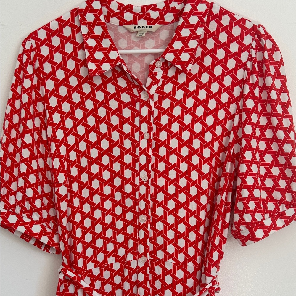 Boden Red and White Polka Dot Midi Dress - Picture 3 of 8